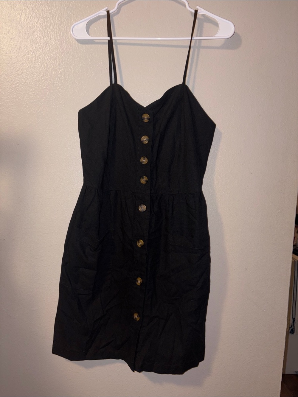 Ci Sono Black Button-Front Spaghetti Strap Mini Dress